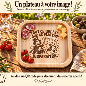 Plateau apéro personnalisé en hévéa — Le Magicien